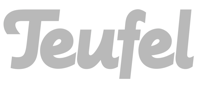 Logo von Teufel in Grau mit stilisiertem Schriftzug.