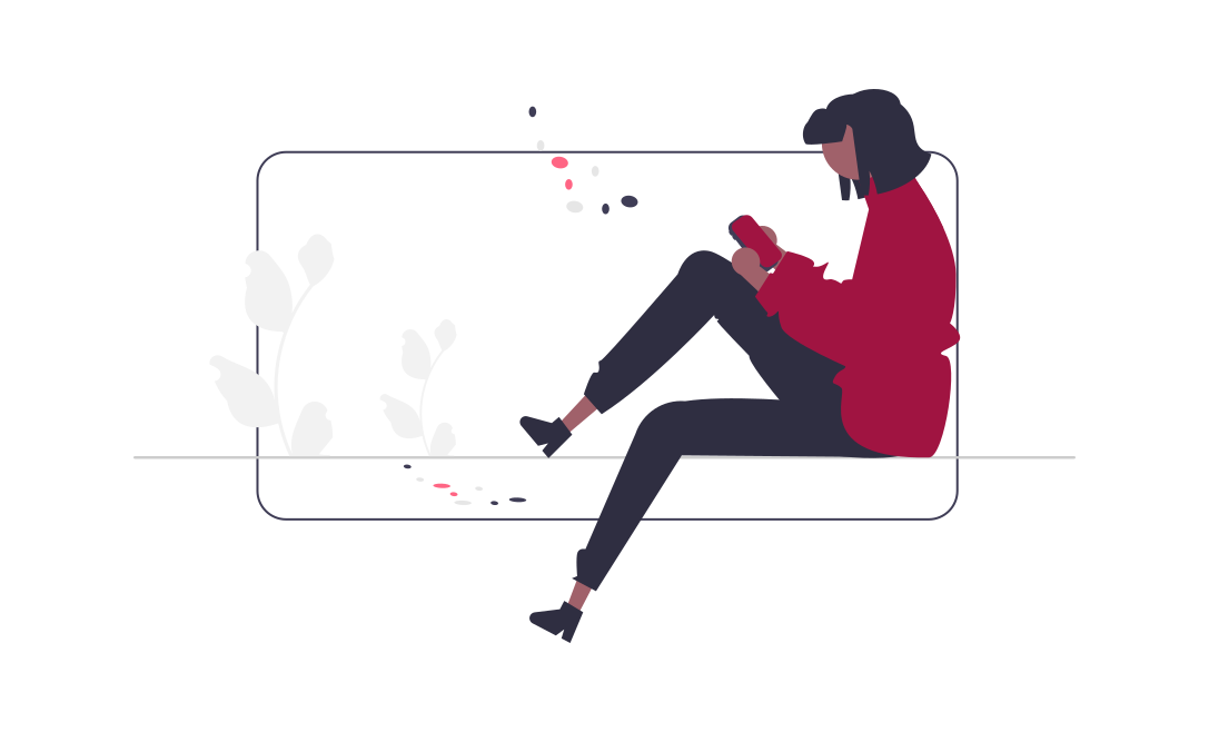 Illustration einer Person, die sitzt und auf ihrem Smartphone eine App testet, um Feedback zur Usability und User Experience zu geben.