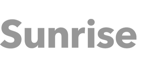 Logo von Sunrise in Grau mit schlichtem Schriftzug.