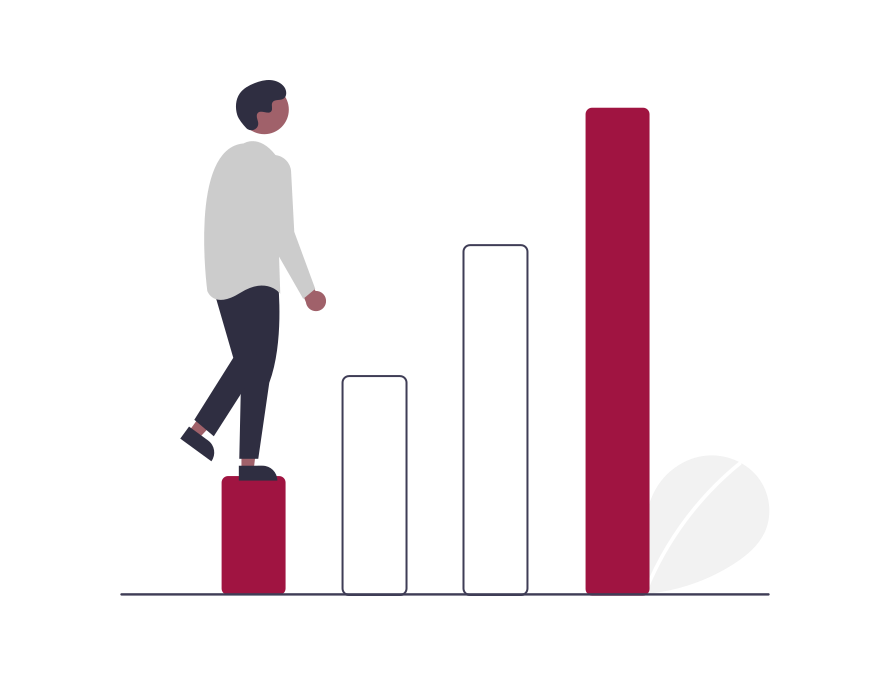 Illustration einer Person, die eine Stufenleiter erklimmt, als Symbol für skalierbare Lastsimulation.